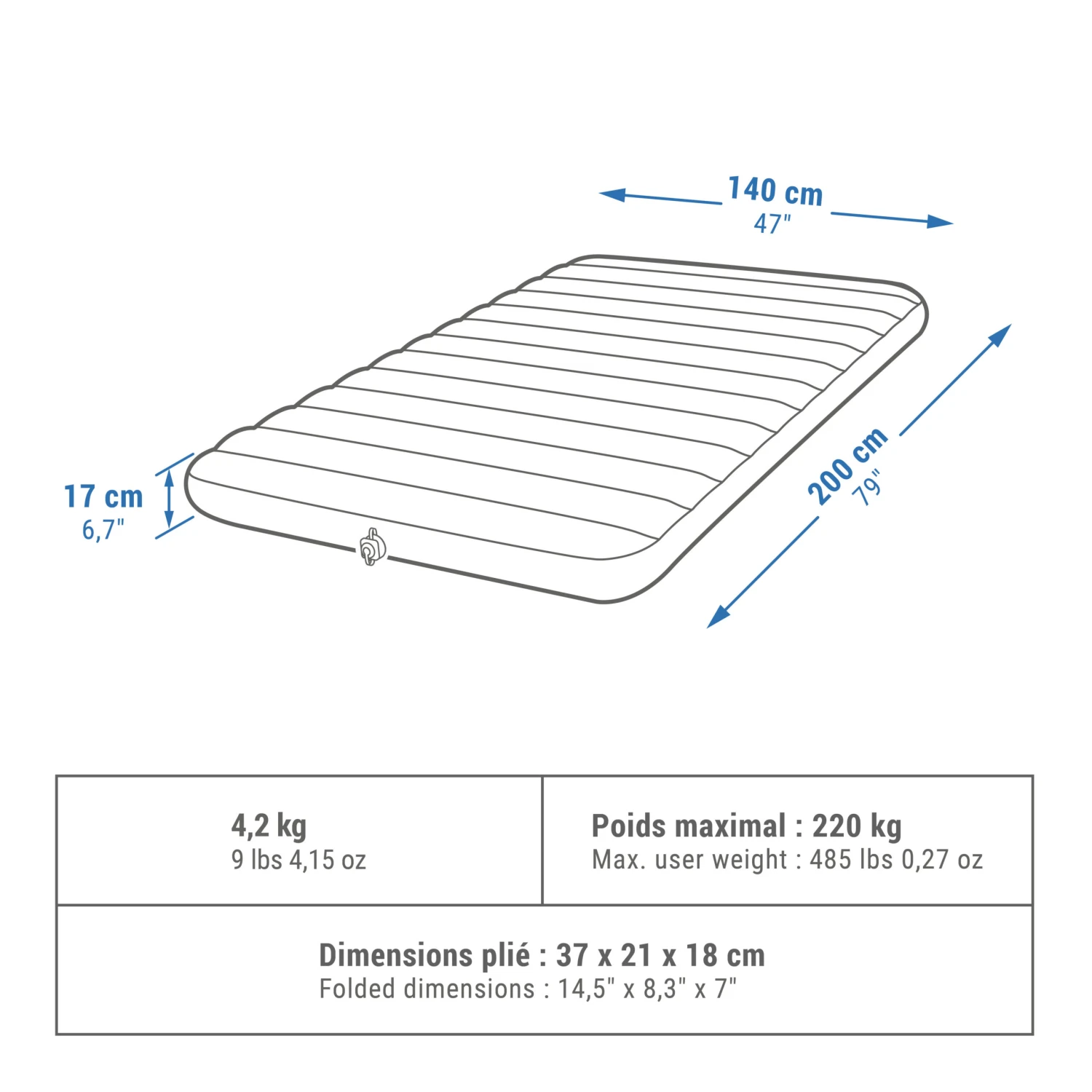 Quechua Inflatable Camping Mattress Air Comfort 140 Cm 2 People 4 Quechua Inflatable Camping Mattress Air Comfort 140 Cm 2 People - Image 2